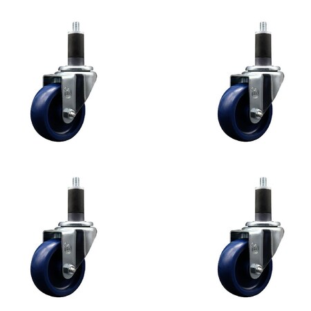 Service Caster 3.5'' Solid Poly Wheel Swivel 1-1/4'' Expanding Stem Caster Set, 4PK SCC-EX20S3514-SPUS-114-4